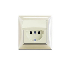 Basic 55 - Розетка 2P+E нем. стд. с крышкой и рамкой, IP 44 (шале-белый)